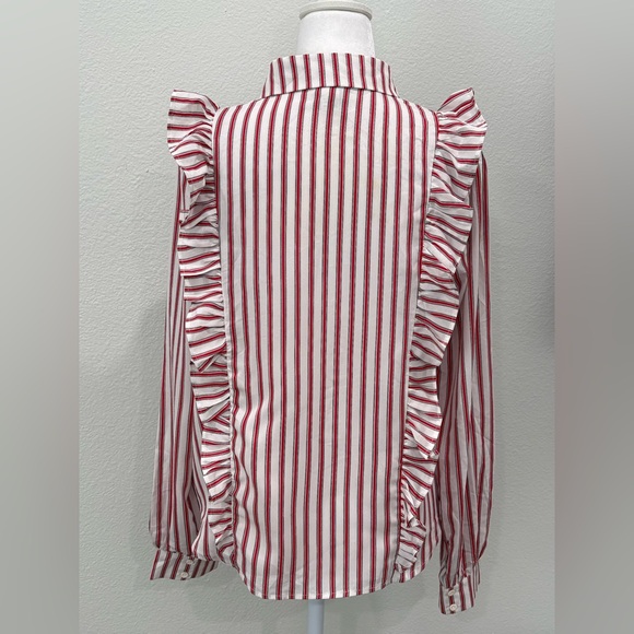 Forever 21 Red and White Striped Ruffle Blouse Size M - Picture 2 of 7